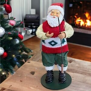 Vintage Christmas Decorations Santa Claus With Fishing Pole